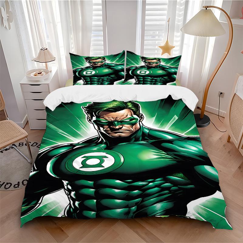 3pcs Green Lantern Cover Set, Bedding Set, Soft Comfortable Duvet Cover, For Bedroom, Guest Room (1*Duvet Cover + 2*Pillowcases, Without Cor