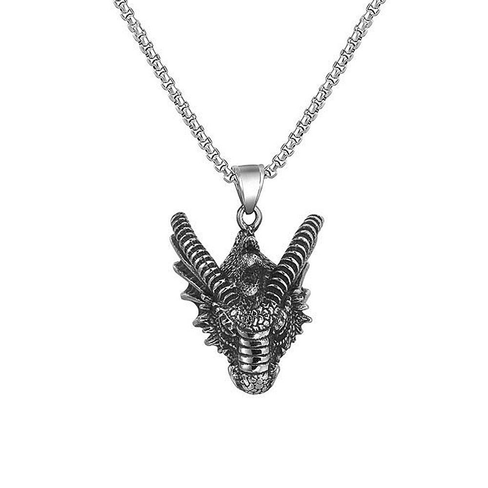 Vintage Vikings Dragon Pendant Necklace Mens 316L Stainless Steel Animal Head Biker Necklaces Punk Dragon Pendant Jewelry Gifts