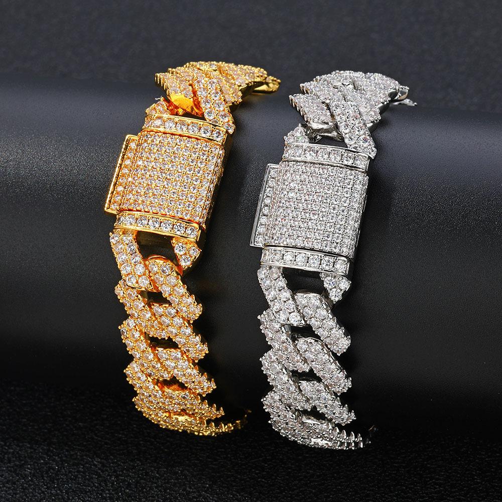 14mm Rhombus Cuban Chain Zirkonia Voll Diamant Herren Armband Leichter Luxus Hochwertiger Schmuck Zubehör