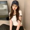 Women's Color Block Trim Crop Top, Cotton Slim Fit Short Sleeve T-Shirt