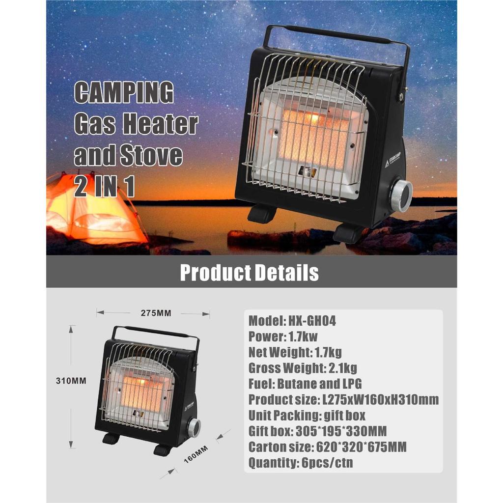 Portable 1700W Dual-Use Gas Heater & Stove,Outdoor Camping Tent Heater for Winter,Fishing,BBQ Cooking
