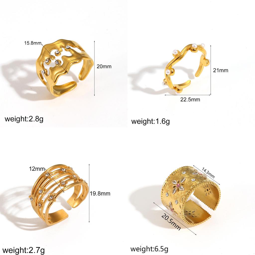 Style Geometric Stainless Steel Ring With Water Diamond Embedding For Women