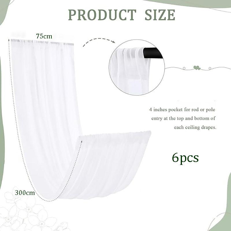6 Panels 2.46ft X 10ft Wedding Ceiling Drapes Chiffon Fabric Event Party Banquet Drapes for Ceremony Stage Roof Decoration