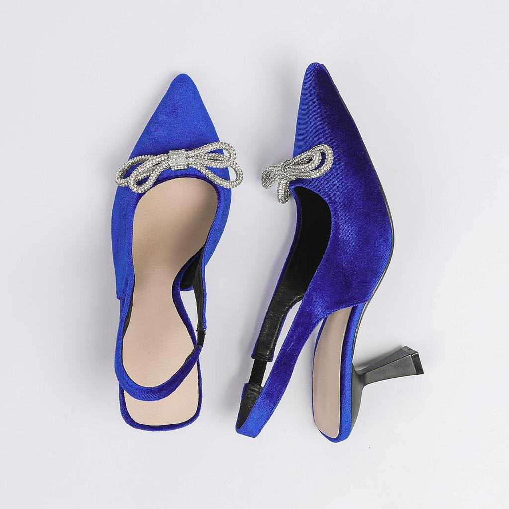 Sandales à Talons Hauts à Bout Pointu Printemps Taille Grande pour Femmes Été Décontractées Talon Fin Nœud Couleur Unie Sandales Chaussures Simples 36-42