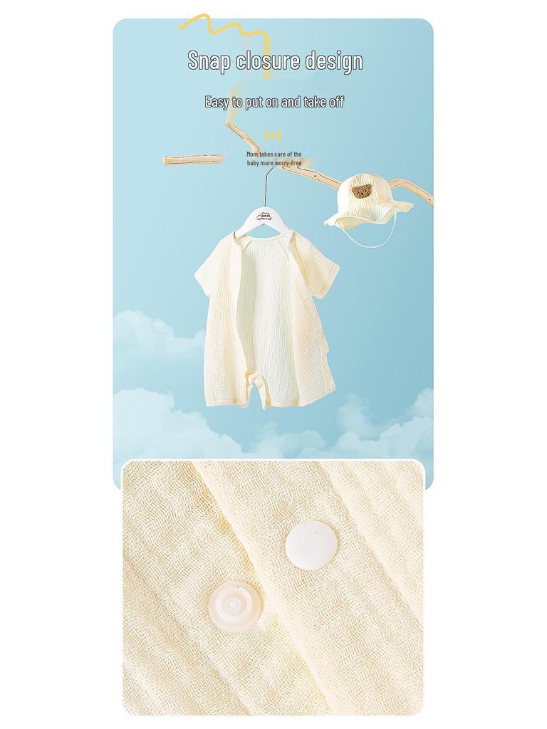 Infant Short Sleeve Summer Pajamas - Pure Cotton Gauze Baby Romper