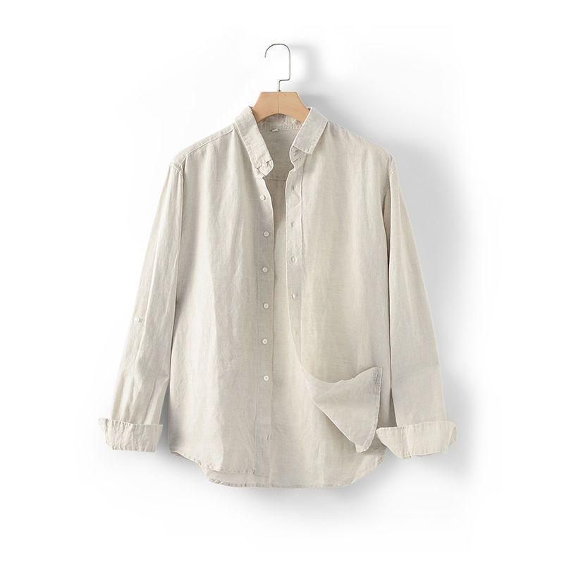 

Мужская японская весенняя льняная рубашка свободного кроя - с длинными рукавами, простая повседневная, квадратный воротник XL (115-130 catties)