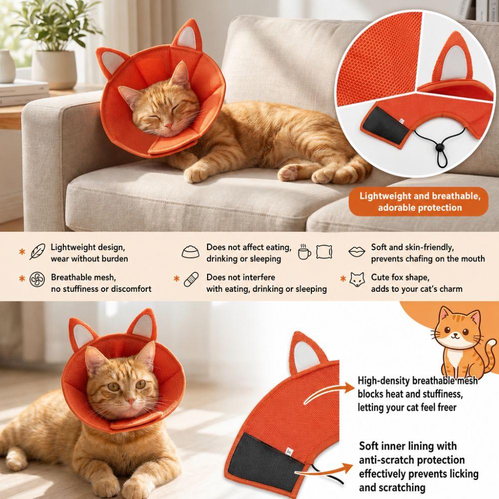 Cartoon Ears Cat Neuter Collar Adjustable Cat Elizabeth Collar Cat Anti-lick Collar For Cat Dog