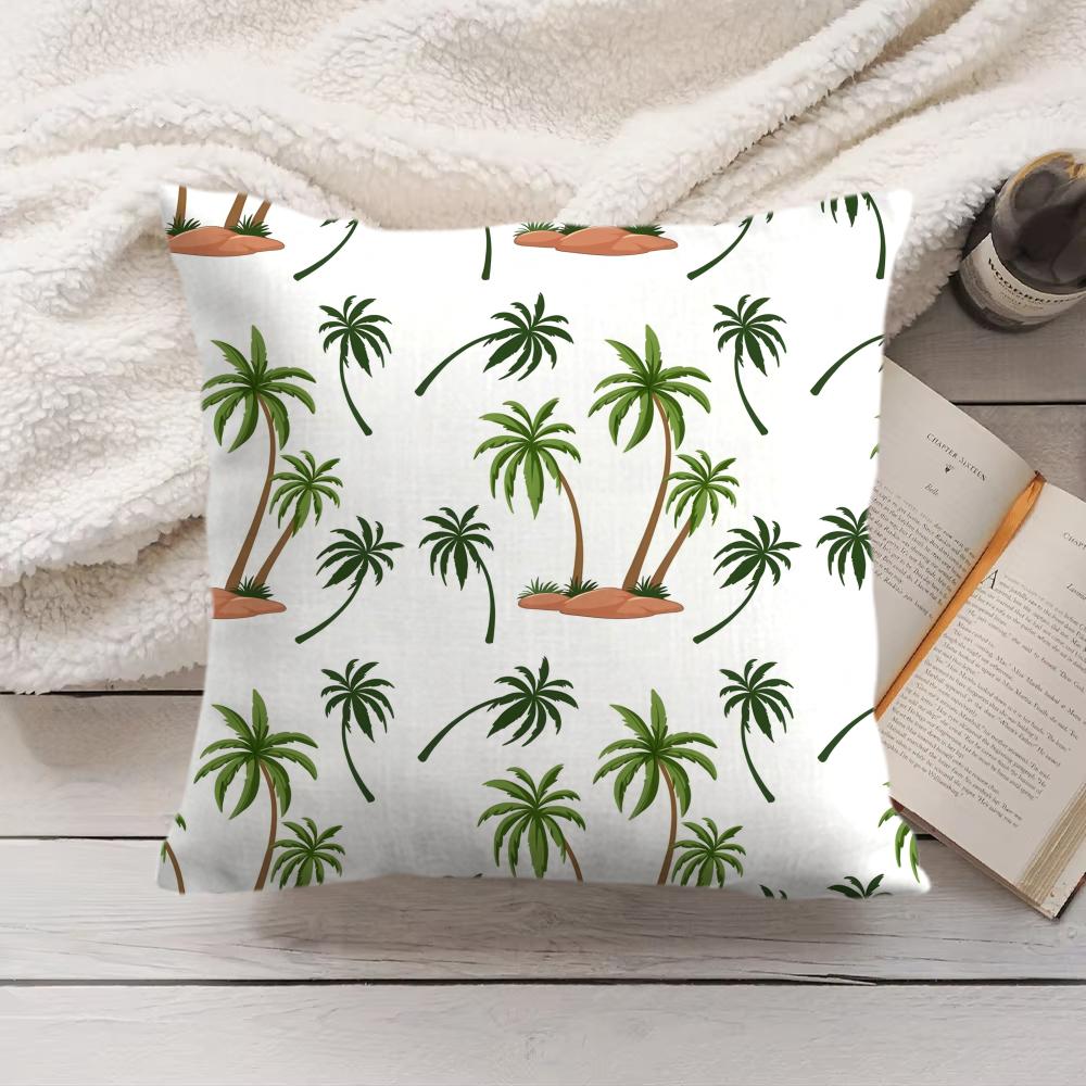 Palm Tree Pattern Cushion Cover Soft Short Plush Pillow Cover Smooth Cozy Texture Aesthetic Cushion Case Home Decor