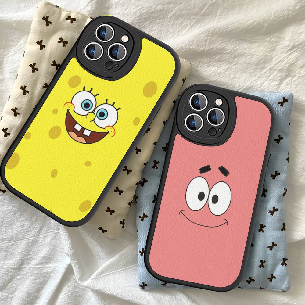 Cute SpongeBob Dolls Phone Case Hard Leather For iPhone 14 13 16 Mini 15 14 11 12 Pro Max Plus Fundas
