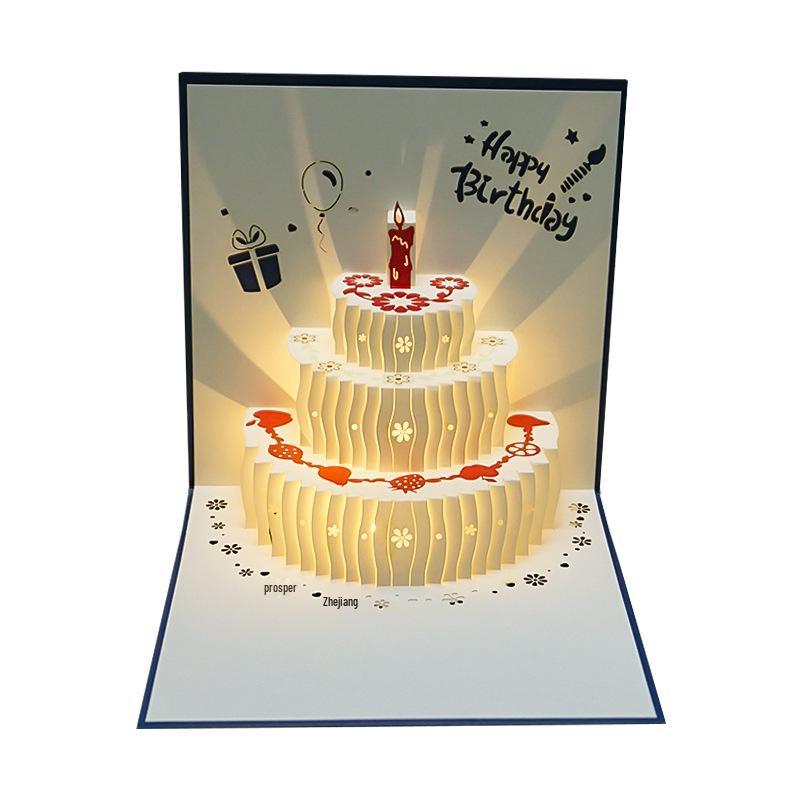 3D Pop-up Birthday Cake Greeting Card with Customizable Message and Logo for Employees and Customers