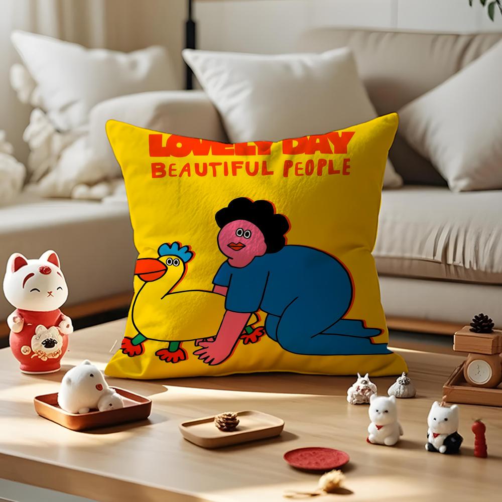 Flat Illustration Cushion Cover Anti-dustmite Pillowcase Invisible Zipper Silky Short Plush Sofa Cushion Cover