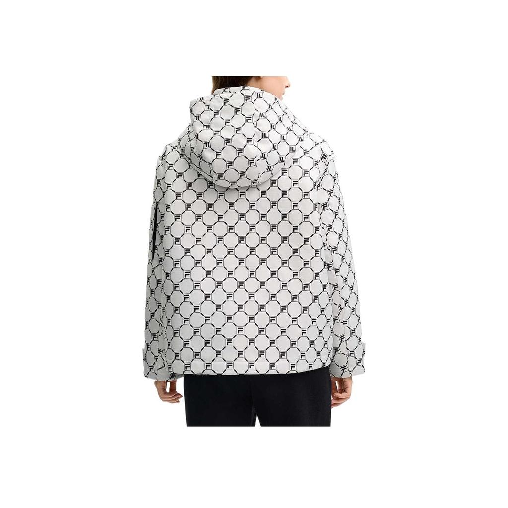 FILA SS25 All Over Logo Warm Hooded Jacket Women jackets Cloud-Mushroom-White F11W518901F-WT