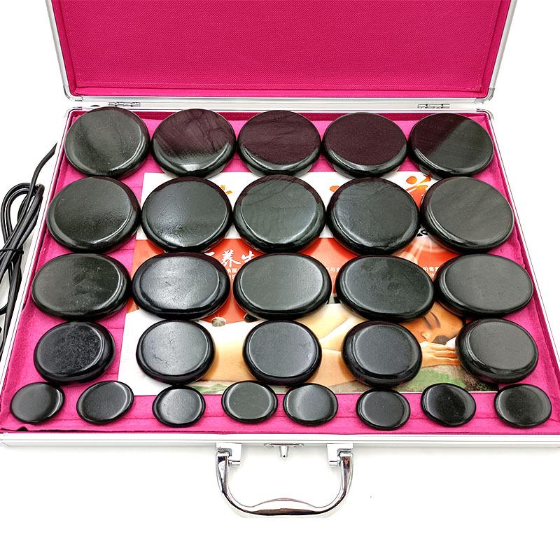 20-Piece Volcanic Energy Stone Massage Set with Heating Box and Essential Oil