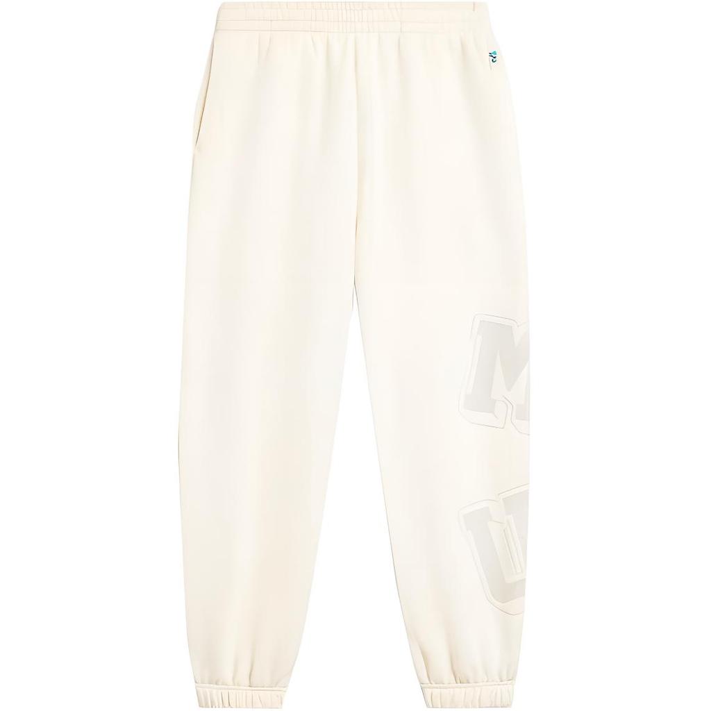 Li Ning Disney Collaboration Series Letter Mid Waist Cuffed Fleece Knit Sports Pants Women Pants Off-White AKLT816-2