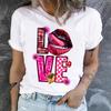 Polyester 100% Lip Love Men's and Women's Short-sleeved Clothing Round Neck Short Sleeve T-shirt, Knit Graphic Women Clothes Summer