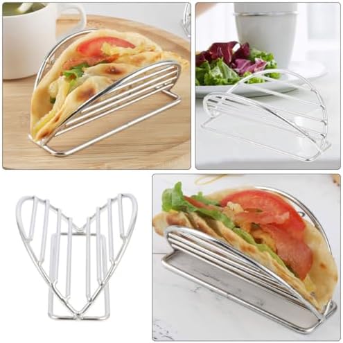 LIFKOME 2 Pack Stainless Steel Taco Holder Stand, Space-Saving Stackable Pancake Display Rack for Kitchen Party, Silver