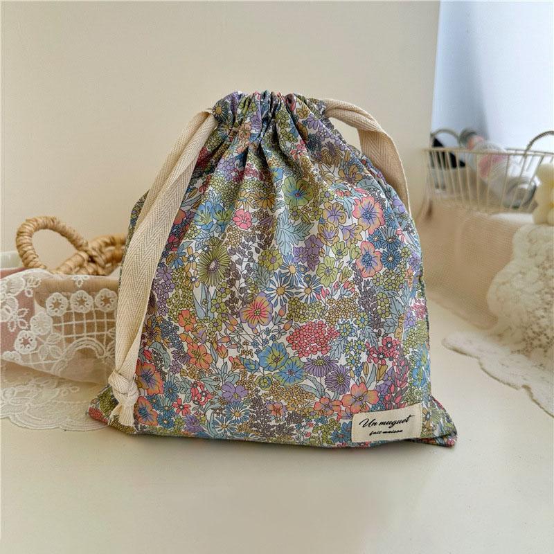 1pcs Forest Style Handmade Floral Cotton Drawstring Bag Vintage Storage Pouch for Underwear Travel Organizer Pouch