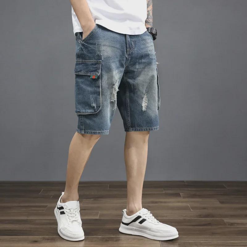 Men's Summer Loose-Fit Retro Distressed Denim Shorts