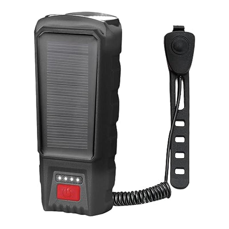 Solar Charging Bike Headlight With 130dB Horn 400LM 200M 2000mAh Waterproof 3 Modes Warning Flashlight For Road Mountain Bicycle