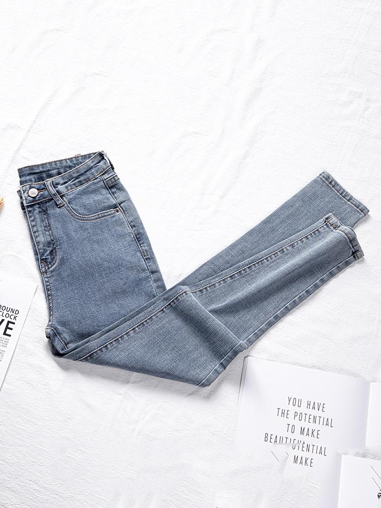High-Waisted Slim Fit Stretch Cropped Jeans for Students 25 светло-синий