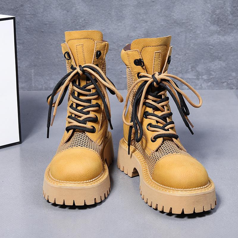 Women's Summer Thin Boots 2025 New Leather Short Boots Breathable Mesh Boots Children's Hollow Mesh Boots Summer