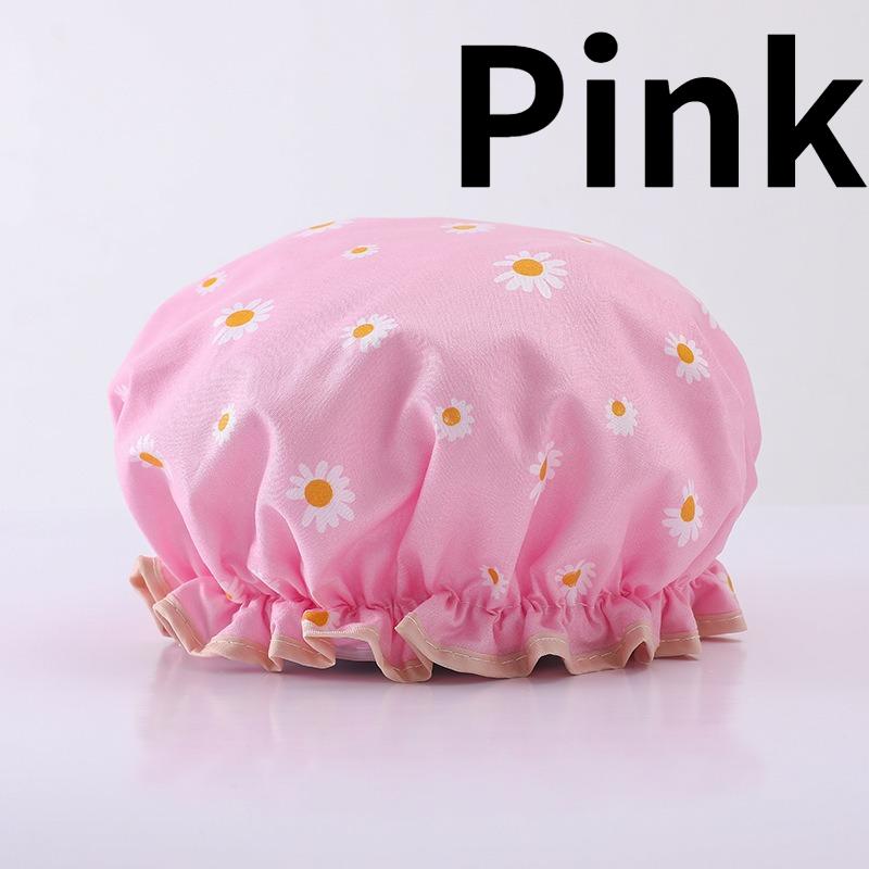 1pc Double Layer Shower Caps,Adjustable Printed Daisy Bonnet,Band Hair Hat for Women Ladies,Four Colors To Choose from