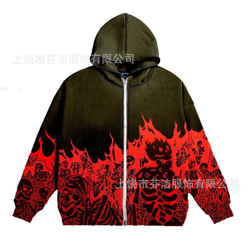 American high street skull skeleton hooded sweater men's and women's trendy brand loose dark street pullover