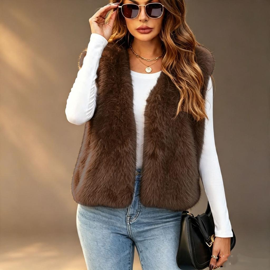 European and American women's clothing autumn and winter new imitation fur short vest jacket vest spot