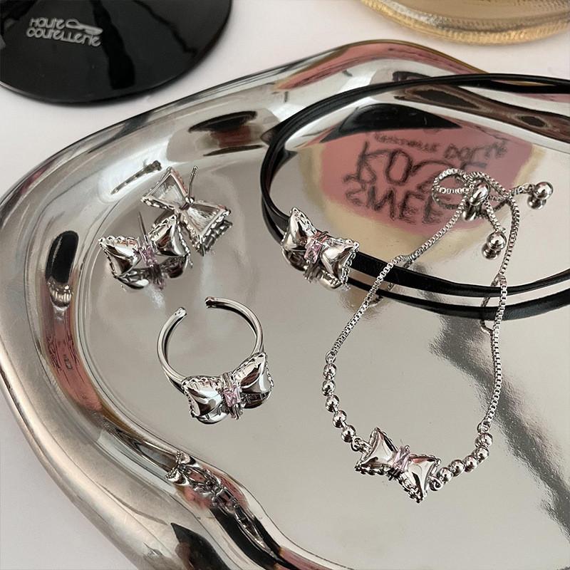 Chic Inspired Korean Bow Tie Ring Featuring Pink S For Fashion Forward Women