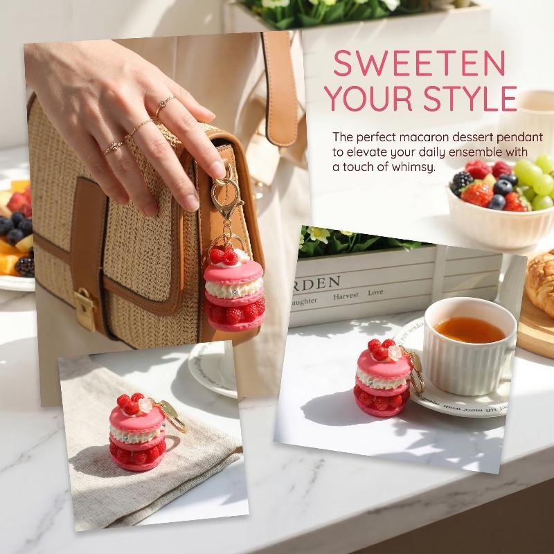 Fruit Macaron Cake Keychain Realistic Dessert Pendant Cute Fun Bag Accessories for Girls Key Ring Holder School Bag Charm