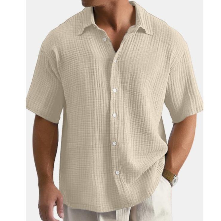 

Summer Loose Casual Solid Color Men s Short Sleeved Shirts 5XL хаки