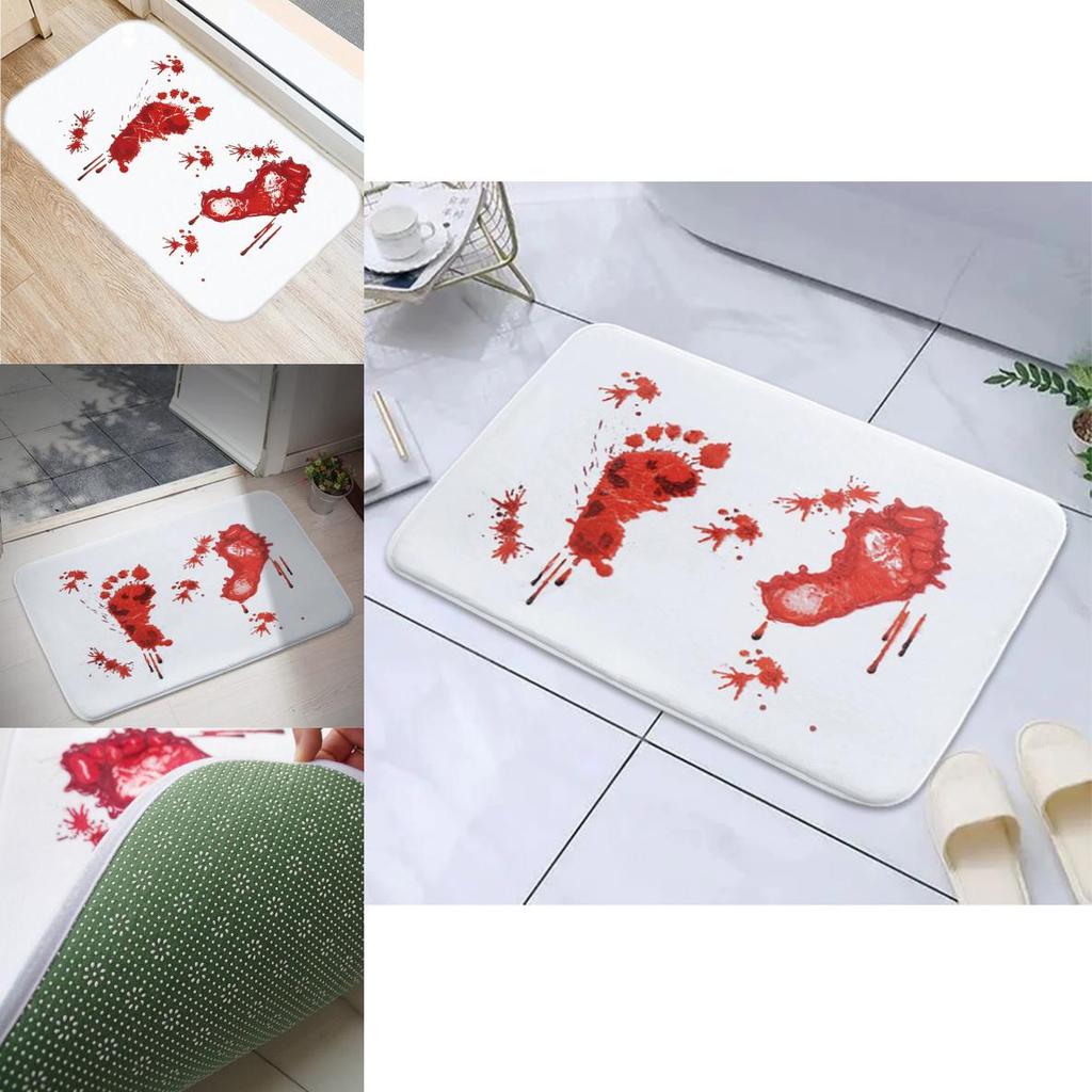Halloween Series Floor Cover With Blood Footprint Pattern Print And Water Resistant Fabric For Home And Office