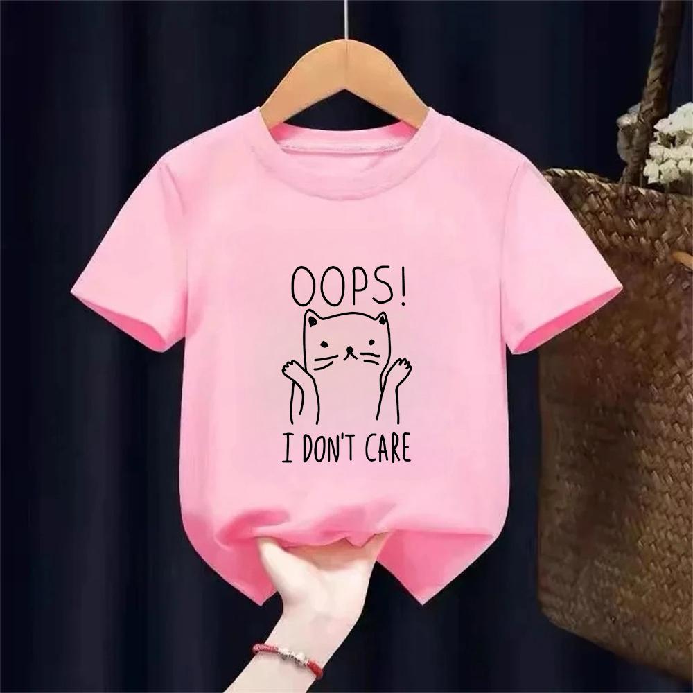 Süßes und Neues Kinder Einfaches Pinselzeichnung Katze T-Shirt Harajuku Vintage T-Shirt Mode Mädchen Junge T-Shirt