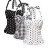 New French Polka Dot Print Sexy Halter Neck Camisole Top for Women Pure and Alluring Princess Style Fitted Waist Tank Top