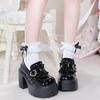 Fashion Sweet Heart-Shaped Buckle Lolita High Heels Pump Shoes for Women Y2k PU Leather Waterproof Platform Mary Janes Shoes