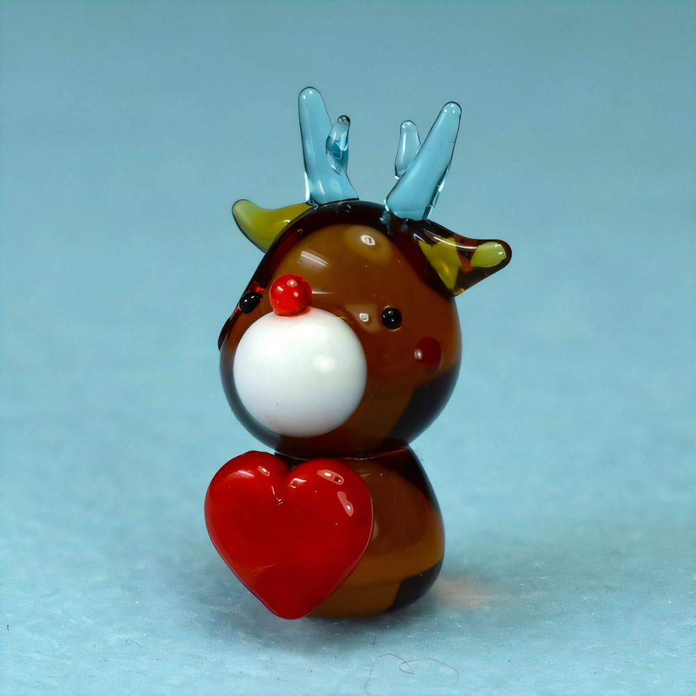 Four Cart Cute Handmade Glass Heart Hug Reindeer