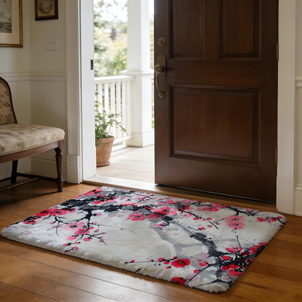 Plum Blossom Flower Floor Mat Soft Flannel Absorbent Mat Non-Slip Rug Home Bedroom Bathroom