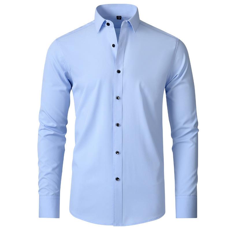 Men's Slim Fit Stretch Shirt, Simple Business Style, Lightweight Casual Long Sleeve