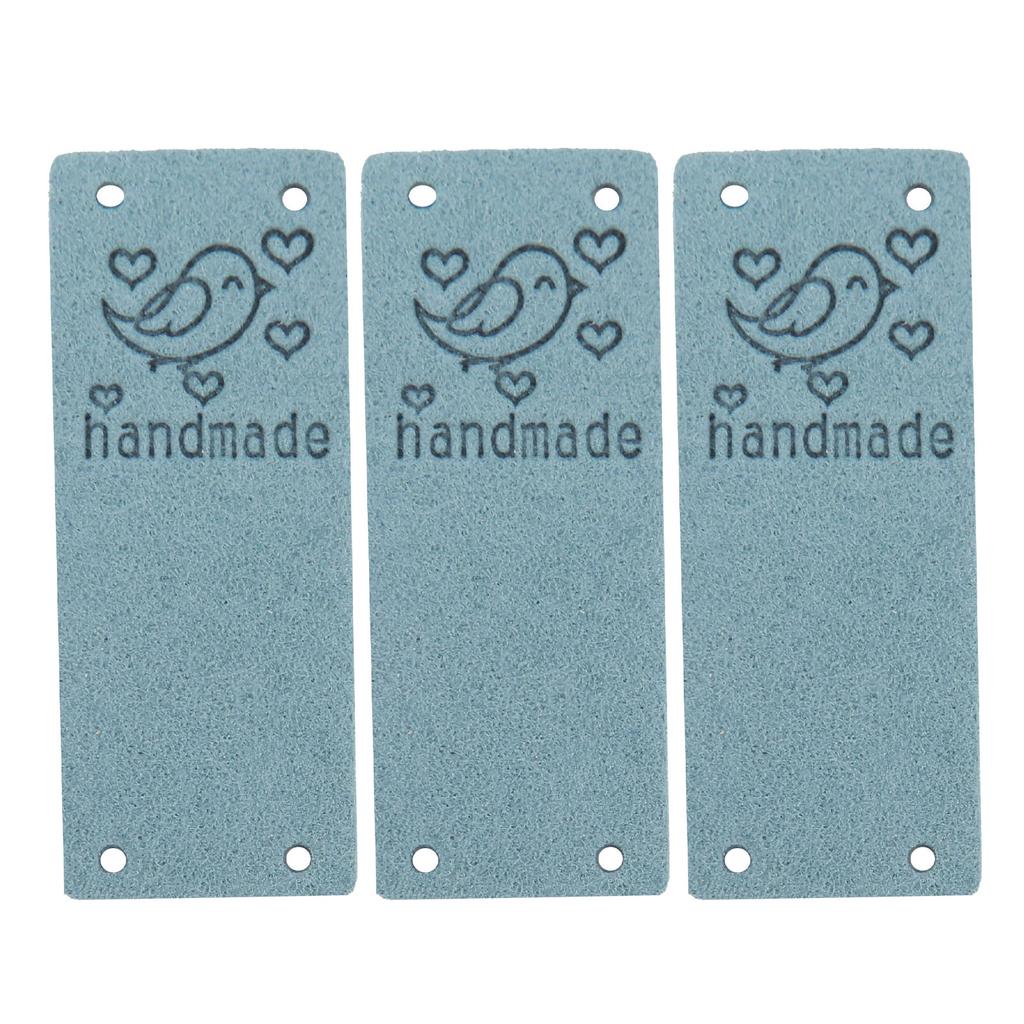 100Pcs PU Leather Label Bird Color HandMade Soft 4 Holes Useful DIY Accessories for Wallet Hat(Blue