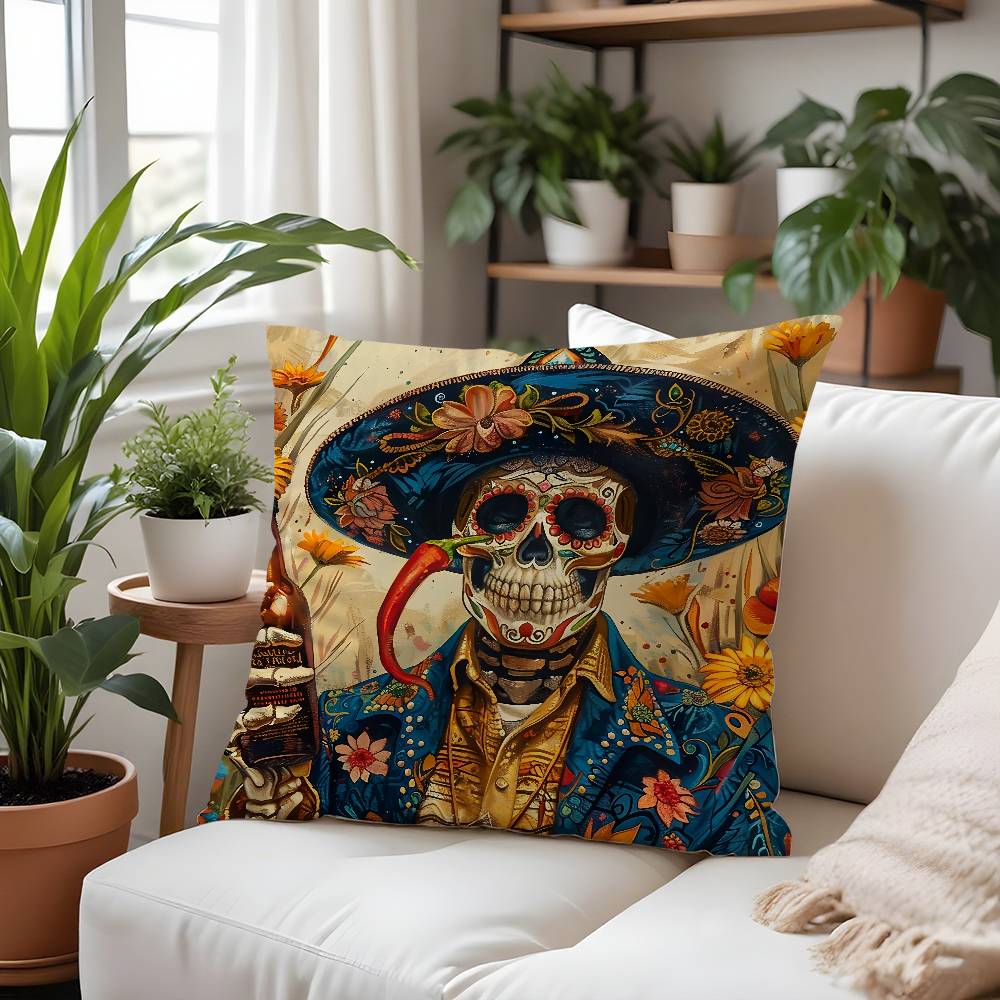 Day Of The Dead Pillow Case Plush Fabric Soft Pillowcase Double Sided Print Cushion Cover Household Gifts