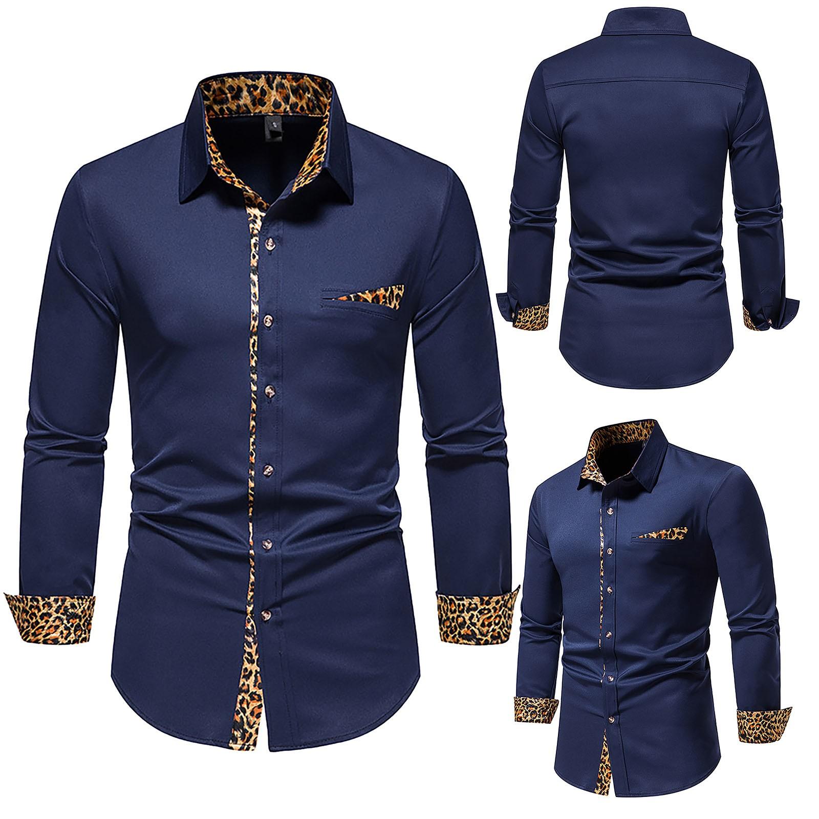 

Мужская повседневная рубашка с леопардовым принтом, осенне-зимняя повседневная мужская повседневная рубашка с леопардовым принтом, топы XXL синий