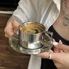 1 Set Kaffeetasse Untertasse Löffel Retro Edelstahl leichter Luxus Kaffee Milch Tassen Tablett Teller Löffel