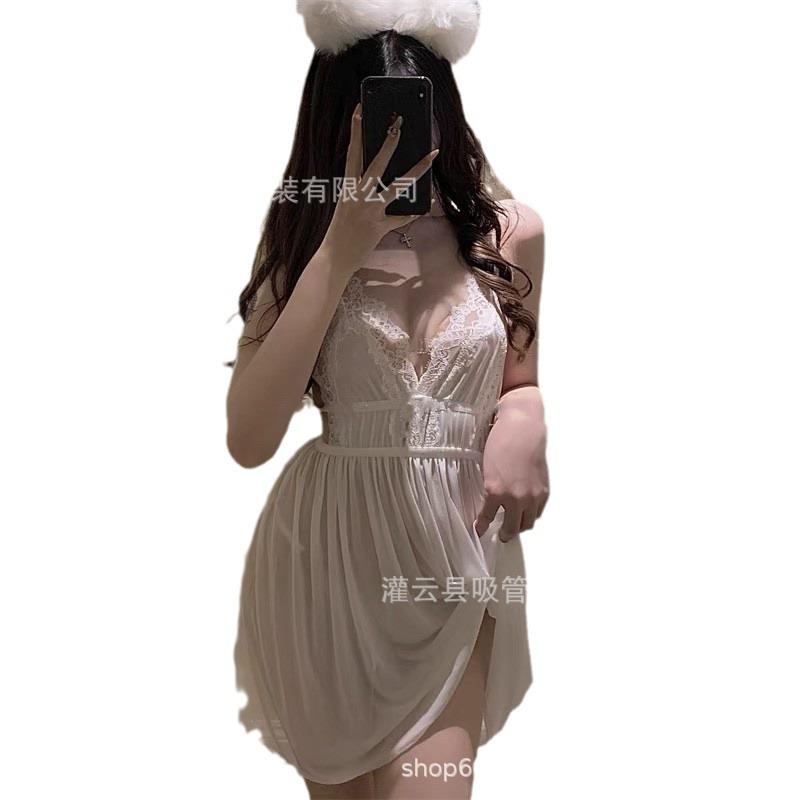 Sexy lingerie lace deep V mesh sexy split seduction hollow 00