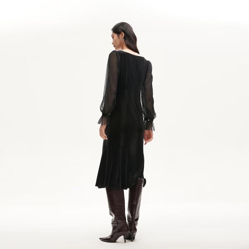 VEROMODA Women's Autumn Velvet Mesh Spliced Fishtail Long Dress