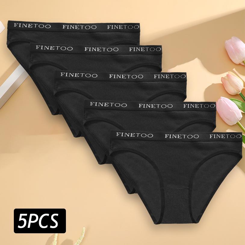 5PCS Women's Cotton Briefs Sexy High Elastic Waist Panties Soft Female Underpants Solid Color Large Size Underwear M-2XL