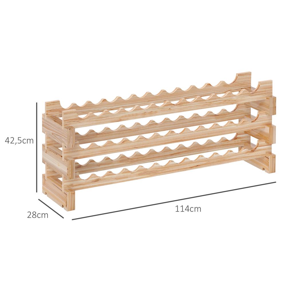 Wine Rack, 36 Bottles, 3 Adjustable Tiers, 114 x 28 x 42.5 cm, Natural Wood