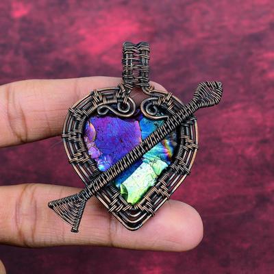 Titanium Druzy Pendant Copper Wire Wrapped Gemstone Jewelry Handmade Pendant