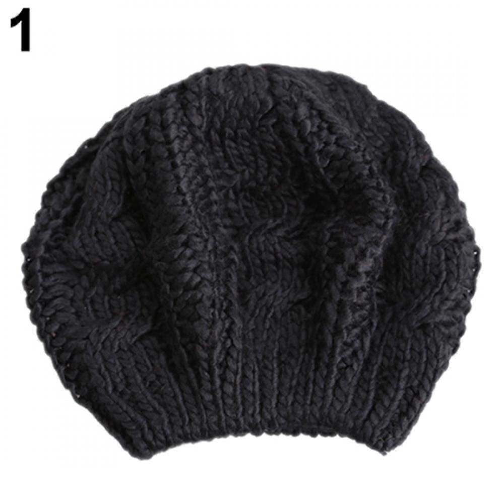 2025 Women's Hat Fashion Beret Braided Baggy Wool Knitted Warm Winter Beanie Hat Women Ski Cap