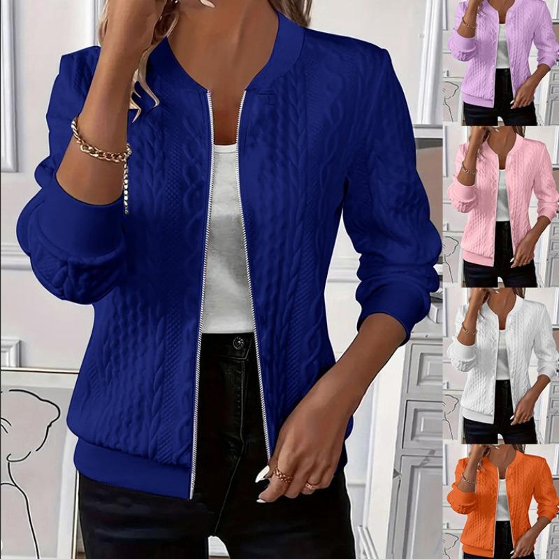 Women S Solid Color Long Sleeve Knit Zip Up Jacket Coat