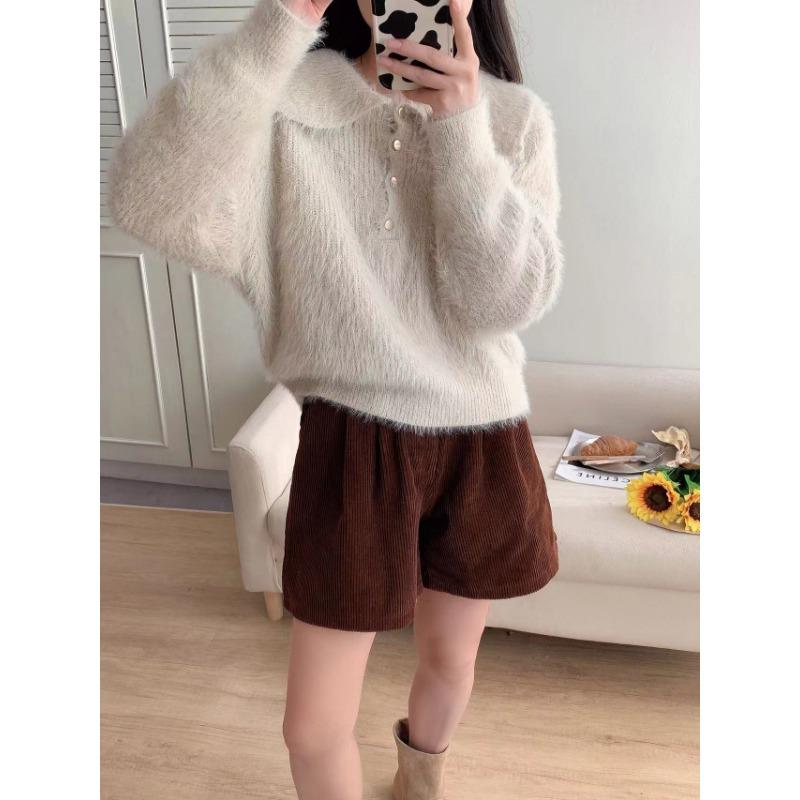 Doll Collar Imitation Mink Fleece Sweater Pullover Autumn and Winter New Loose Soft Waxy High-end Knitted Sweater Top Women